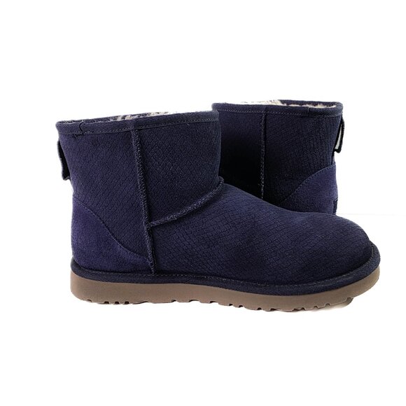 UGG  Boots Classic Mini Exotic Scales 9 Dark Purple Shearling Suede Winter Cozy - Picture 6 of 10